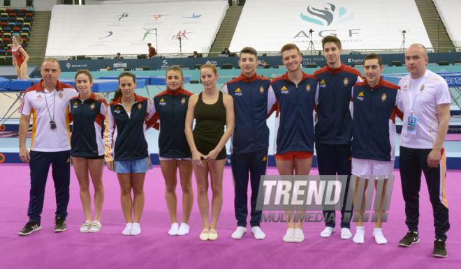 Bakıda batut gimnastikası üzrə Dünya Kubokunda iştirak edəcək idmançıların podium məşqləri. Azərbaycan, 4 mart, 2016